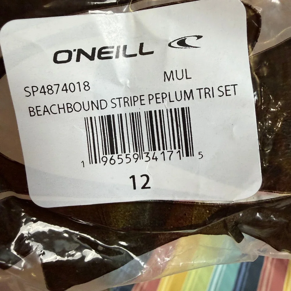 O'Neill Beachbound Stripe Peplum Tri Bikini Set‎ Size 12 NWT